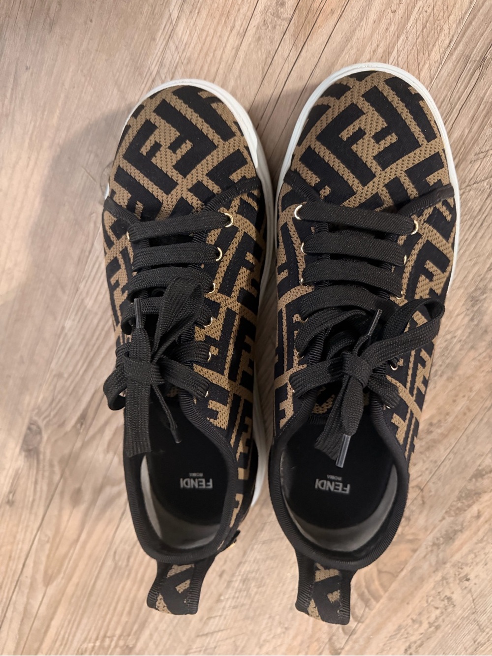 Fendi FF Logo Knit Sneakers | Brown & Black Designer Low Top Shoes | Fendi Roma - Picture 3 of 9